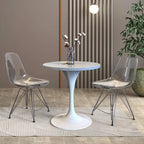 Table de salle à manger ronde LeisureMod Verve avec plateau en résine blanche et base en acier blanc pour cuisine et salle à manger