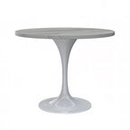 Table de salle à manger ronde LeisureMod Verve avec plateau en résine blanche et base en acier blanc pour cuisine et salle à manger
