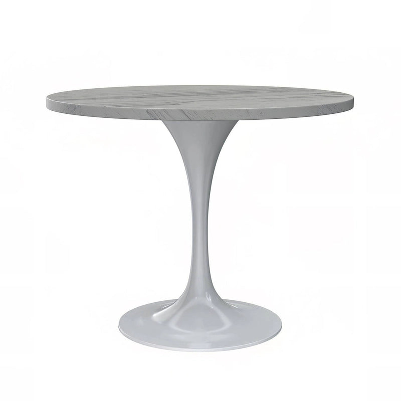 Table de salle à manger ronde LeisureMod Verve avec plateau en résine blanche et base en acier blanc pour cuisine et salle à manger