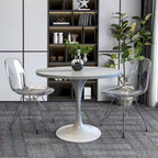 Table de salle à manger ronde LeisureMod Verve avec plateau en résine blanche et base en acier blanc pour cuisine et salle à manger
