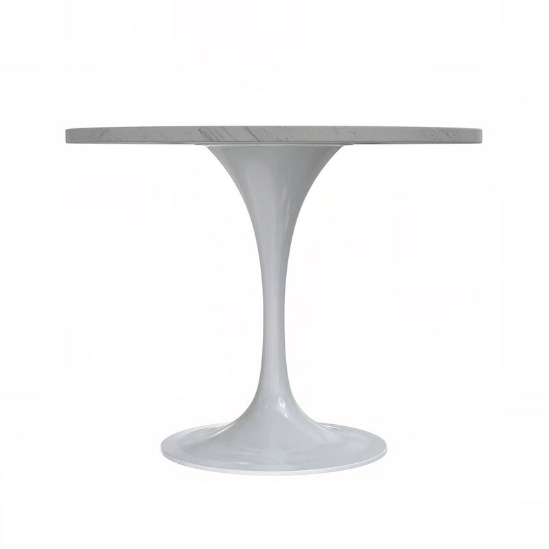 Table de salle à manger ronde LeisureMod Verve avec plateau en résine blanche et base en acier blanc pour cuisine et salle à manger