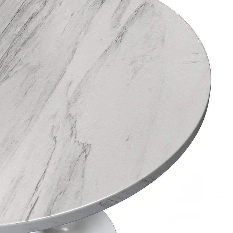 Table de salle à manger ronde LeisureMod Verve avec plateau en résine blanche et base en acier blanc pour cuisine et salle à manger