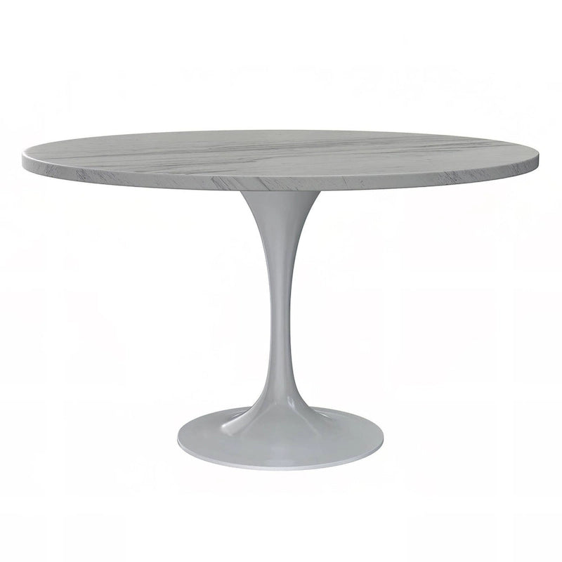 Table de salle à manger ronde LeisureMod Verve avec plateau en résine blanche et base en acier blanc pour cuisine et salle à manger