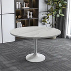 Table de salle à manger ronde LeisureMod Verve avec plateau en résine blanche et base en acier blanc pour cuisine et salle à manger