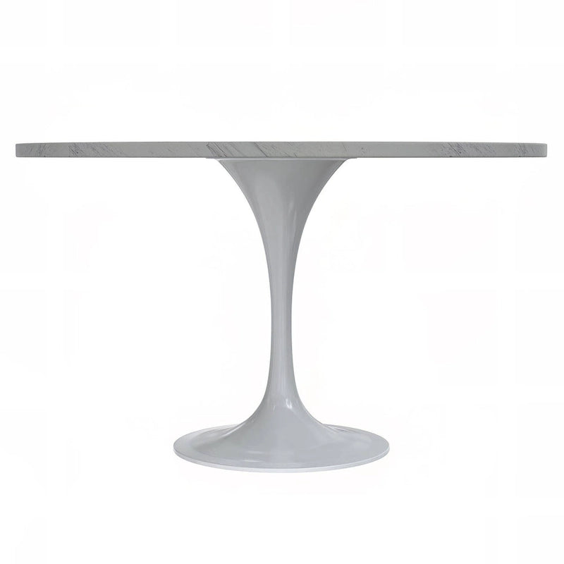 Table de salle à manger ronde LeisureMod Verve avec plateau en résine blanche et base en acier blanc pour cuisine et salle à manger