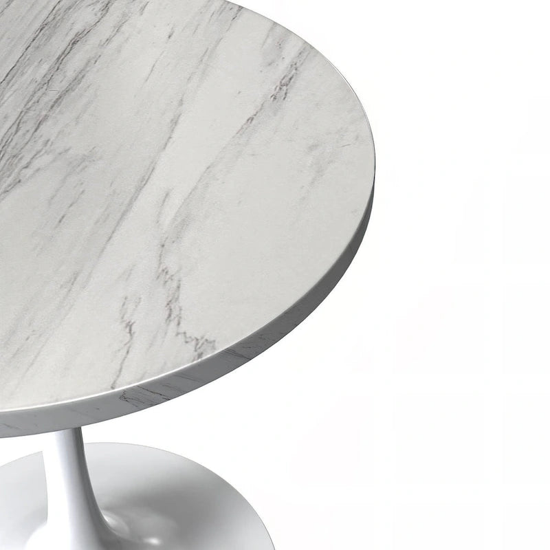 Table de salle à manger ronde LeisureMod Verve avec plateau en résine blanche et base en acier blanc pour cuisine et salle à manger