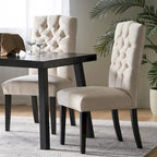 Lot de 2 chaises de salle à manger tapissées en tissu avec pieds en bois