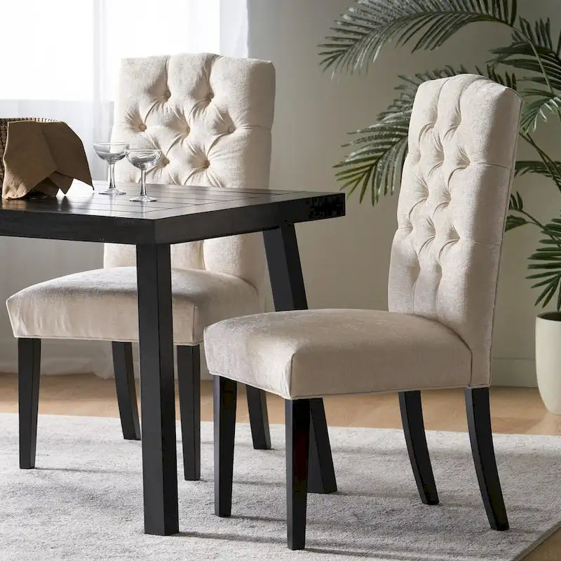 Lot de 2 chaises de salle à manger tapissées en tissu avec pieds en bois