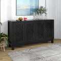 Meuble d'appoint spacieux, buffet 4 portes avec poignées anneaux - N/A