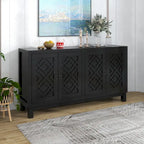 Meuble d'appoint spacieux, buffet 4 portes avec poignées anneaux - N/A