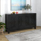 Meuble d'appoint spacieux, buffet 4 portes avec poignées anneaux - N/A