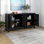 Meuble d'appoint spacieux, buffet 4 portes avec poignées anneaux - N/A