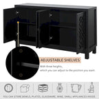 Meuble d'appoint spacieux, buffet 4 portes avec poignées anneaux - N/A