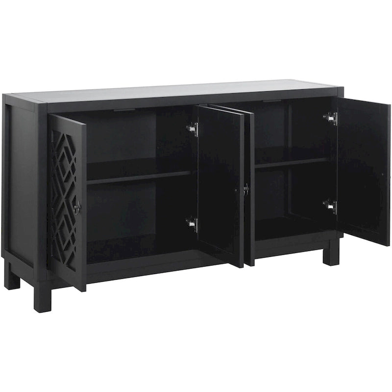 Meuble d'appoint spacieux, buffet 4 portes avec poignées anneaux - N/A