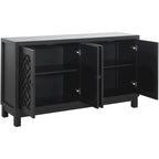 Meuble d'appoint spacieux, buffet 4 portes avec poignées anneaux - N/A