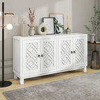 Meuble d'appoint spacieux, buffet 4 portes avec poignées anneaux - N/A
