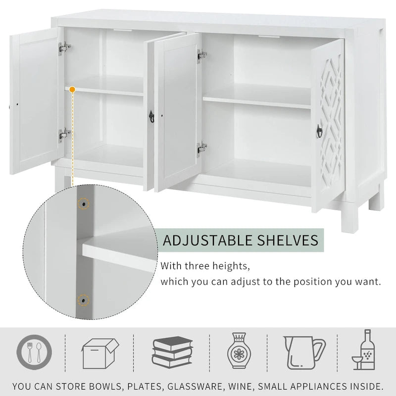 Meuble d'appoint spacieux, buffet 4 portes avec poignées anneaux - N/A