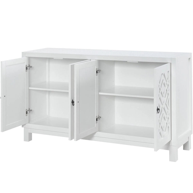 Meuble d'appoint spacieux, buffet 4 portes avec poignées anneaux - N/A