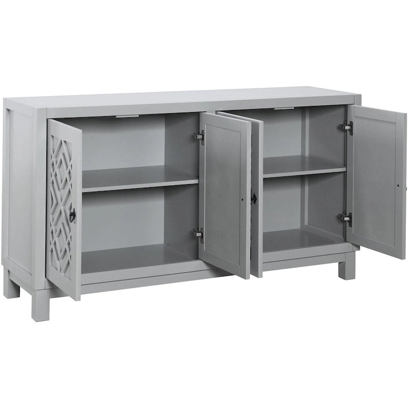 Meuble d'appoint spacieux, buffet 4 portes avec poignées anneaux - N/A