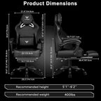 Chaise de jeu BOSSIN grande taille 400 lb avec repose-pieds, chaise de jeu vidéo ergonomique pour adultes avec appuie-tête et oreiller lombaire