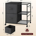 Meuble de rangement à 2 tiroirs en tissu, classeur latéral pour documents A4 ou format Lettre - 15,4P x 27,9L x 25,8H