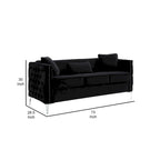 Canapé moderne Joel de 73 pouces avec 3 oreillers, velours capitonné noir, pieds argentés