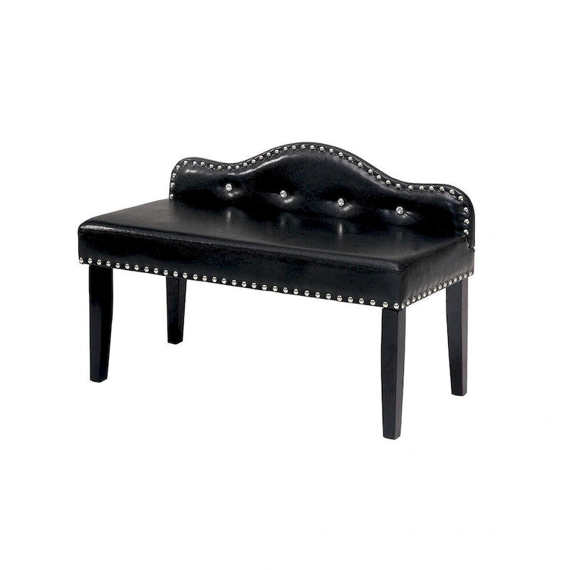Banc d'appoint capitonné moderne en similicuir noir Kopt de Furniture of America