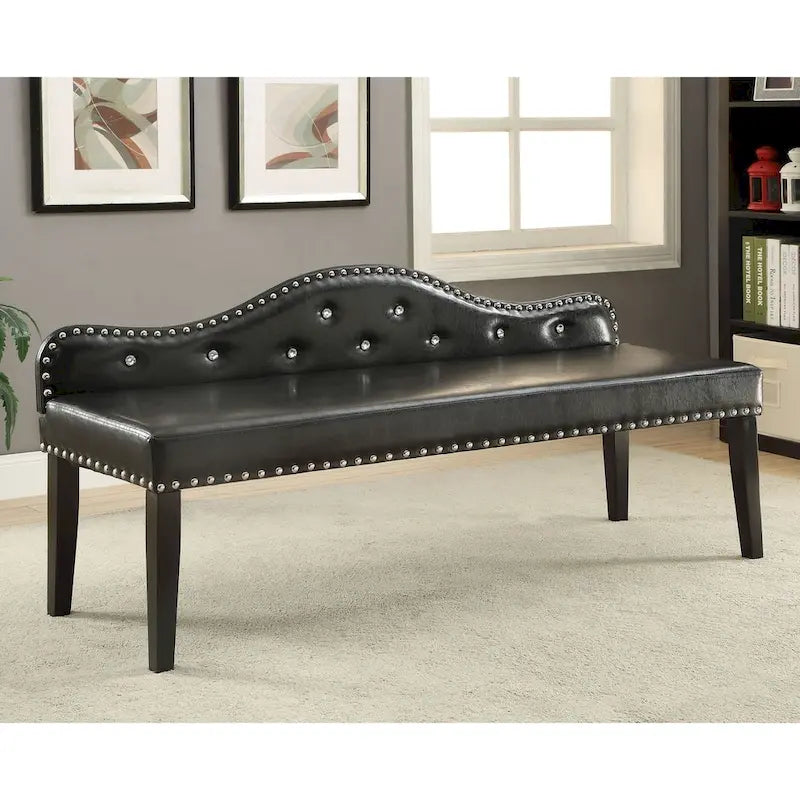 Banc d'appoint capitonné moderne en similicuir noir Kopt de Furniture of America