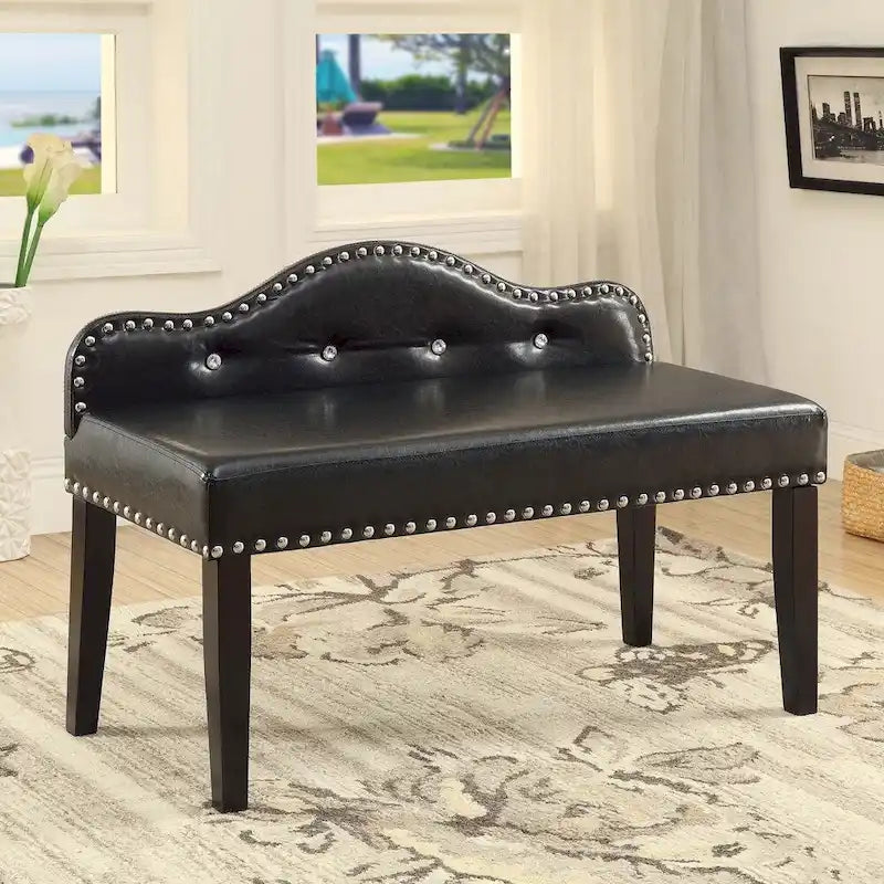 Banc d'appoint capitonné moderne en similicuir noir Kopt de Furniture of America