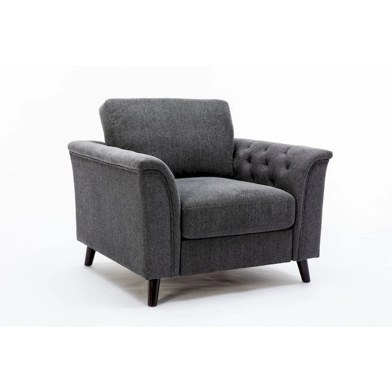 Fauteuil d'appoint Sen 37 pouces, accoudoirs capitonnés, rembourré, lin gris, bois massif