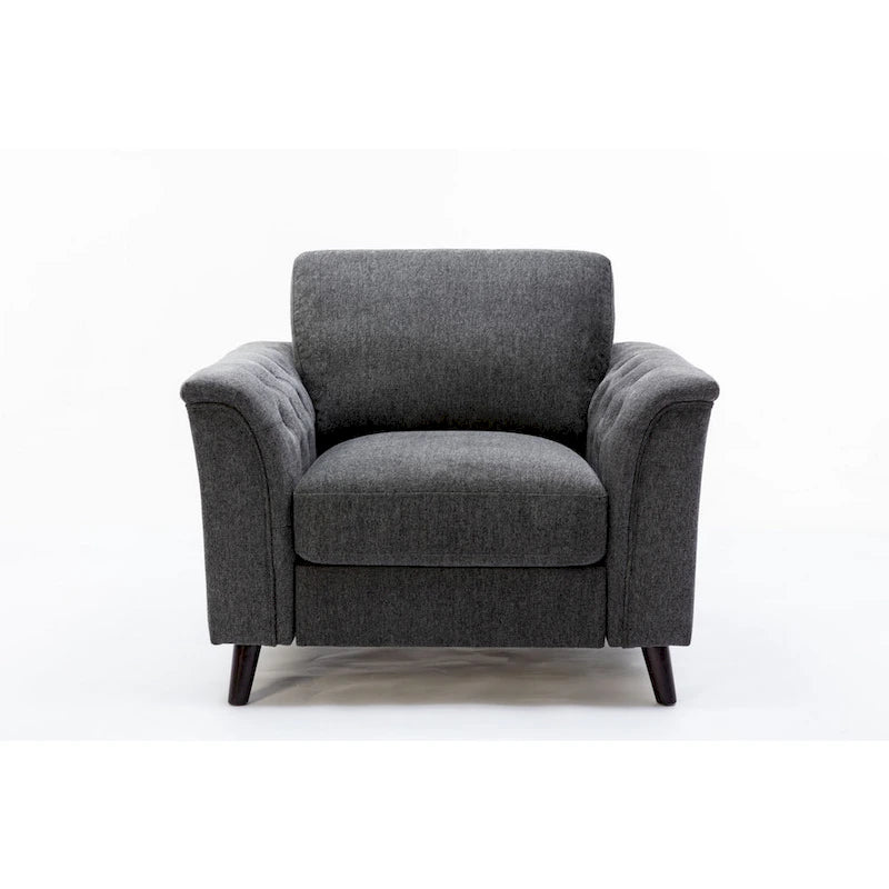 Fauteuil d'appoint Sen 37 pouces, accoudoirs capitonnés, rembourré, lin gris, bois massif