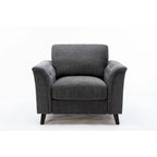 Fauteuil d'appoint Sen 37 pouces, accoudoirs capitonnés, rembourré, lin gris, bois massif
