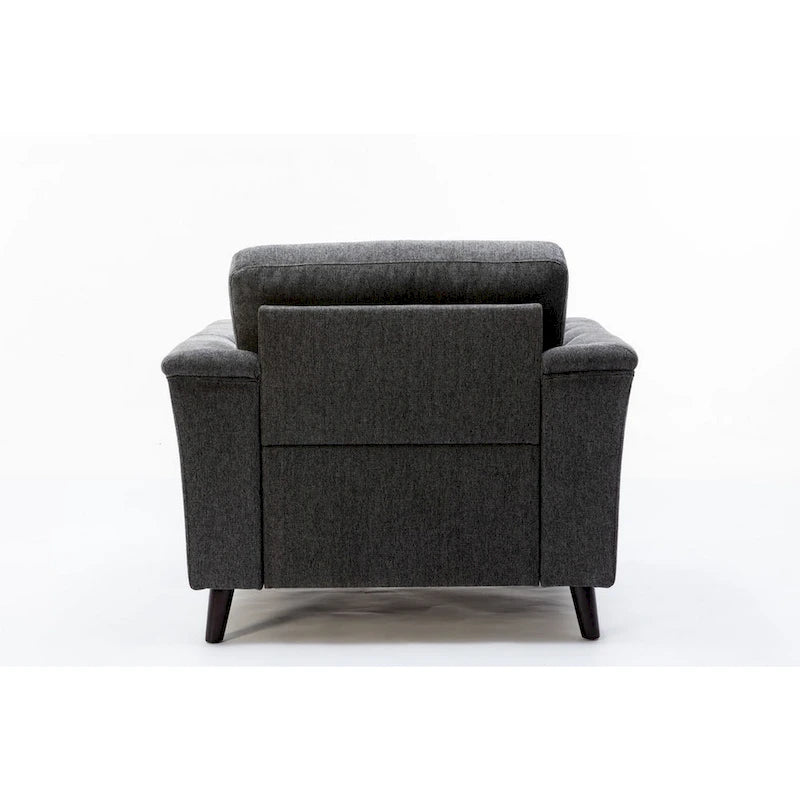 Fauteuil d'appoint Sen 37 pouces, accoudoirs capitonnés, rembourré, lin gris, bois massif