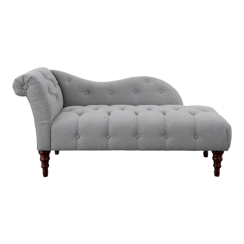 Chaise longue Selena 66 po, polyester gris capitonné, bois massif brun