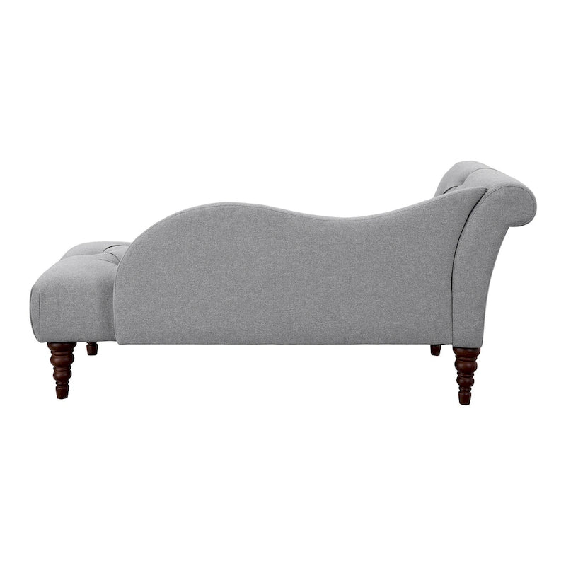 Chaise longue Selena 66 po, polyester gris capitonné, bois massif brun