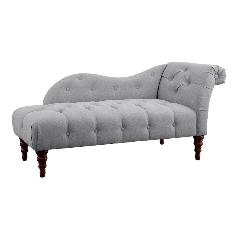 Chaise longue Selena 66 po, polyester gris capitonné, bois massif brun