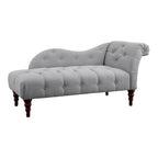 Chaise longue Selena 66 po, polyester gris capitonné, bois massif brun