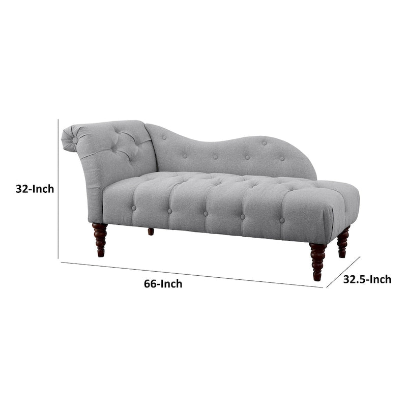 Chaise longue Selena 66 po, polyester gris capitonné, bois massif brun