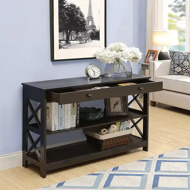 Table console à 1 tiroir avec étagères - 11.75P x 39.25L x 31.5H