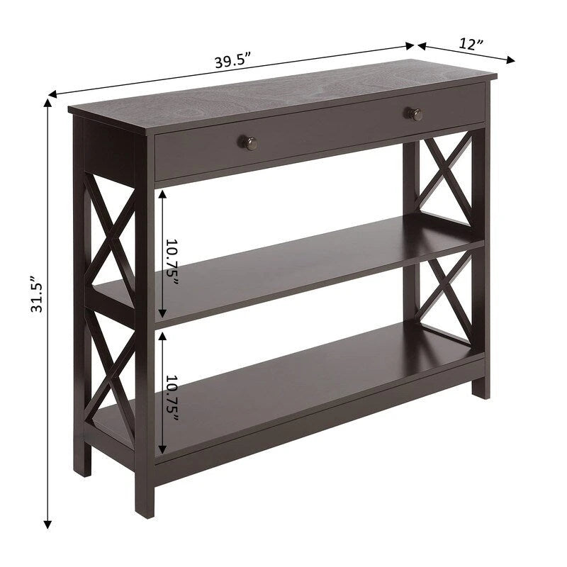 Table console à 1 tiroir avec étagères - 11.75P x 39.25L x 31.5H