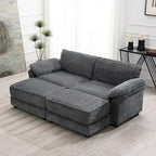 Canapé modulable convertible 4 places rembourré avec méridienne et pouf, profondeur d'assise, gris