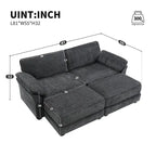 Canapé modulable convertible 4 places rembourré avec méridienne et pouf, profondeur d'assise, gris
