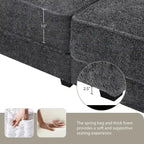 Canapé modulable convertible 4 places rembourré avec méridienne et pouf, profondeur d'assise, gris