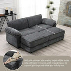 Canapé modulable convertible 4 places rembourré avec méridienne et pouf, profondeur d'assise, gris