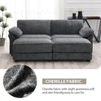 Canapé modulable convertible 4 places rembourré avec méridienne et pouf, profondeur d'assise, gris