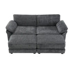 Canapé modulable convertible 4 places rembourré avec méridienne et pouf, profondeur d'assise, gris