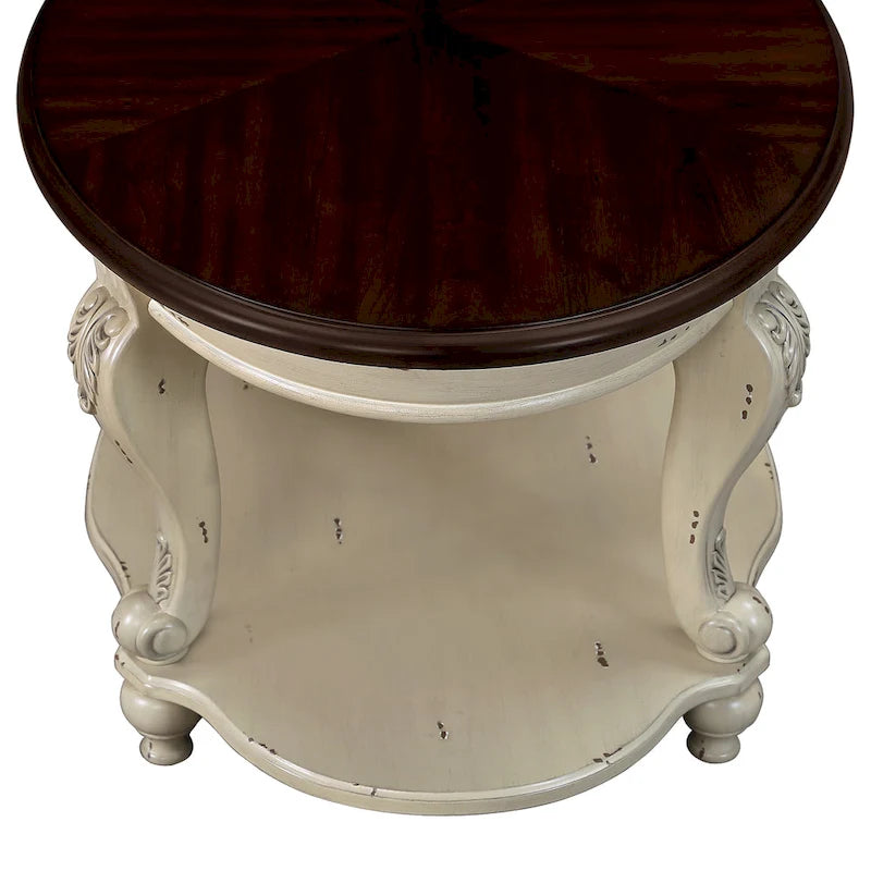 Table d'appoint ronde rétro 22, table d'appoint de canapé en bois massif avec étagère, table de coin de salon facile à assembler