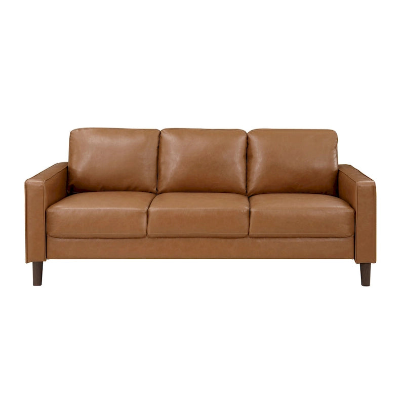 Canapé Stark 77 pouces, similicuir marron, accoudoirs droits, cadre en bois massif