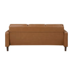 Canapé Stark 77 pouces, similicuir marron, accoudoirs droits, cadre en bois massif