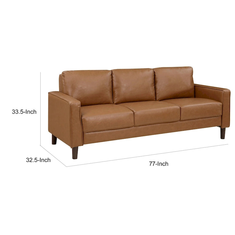 Canapé Stark 77 pouces, similicuir marron, accoudoirs droits, cadre en bois massif